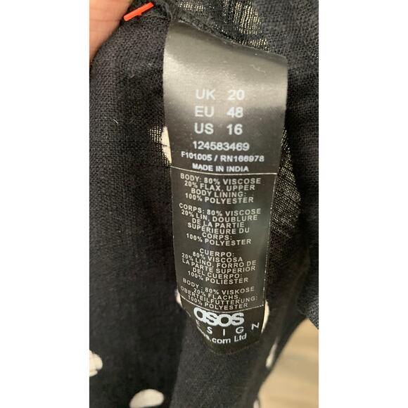 ASOS Linen V Neck Polka Dot Maxi Slip Sundress Women Plus 16 Tall New Mono Spot - Picture 11 of 11